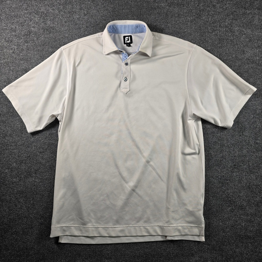 FootJoy ProDry Golf Polo Shirt Mens Large White Short Sleeve Striped Trim Trim